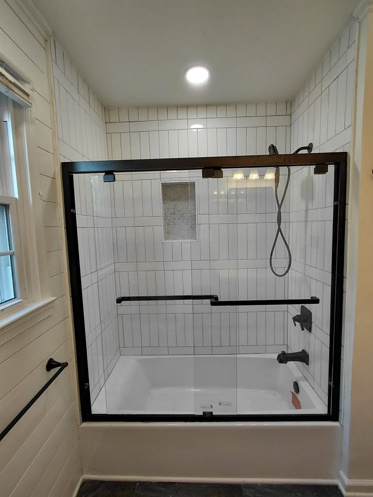 Tub and shower white tile remodel Richmond VA