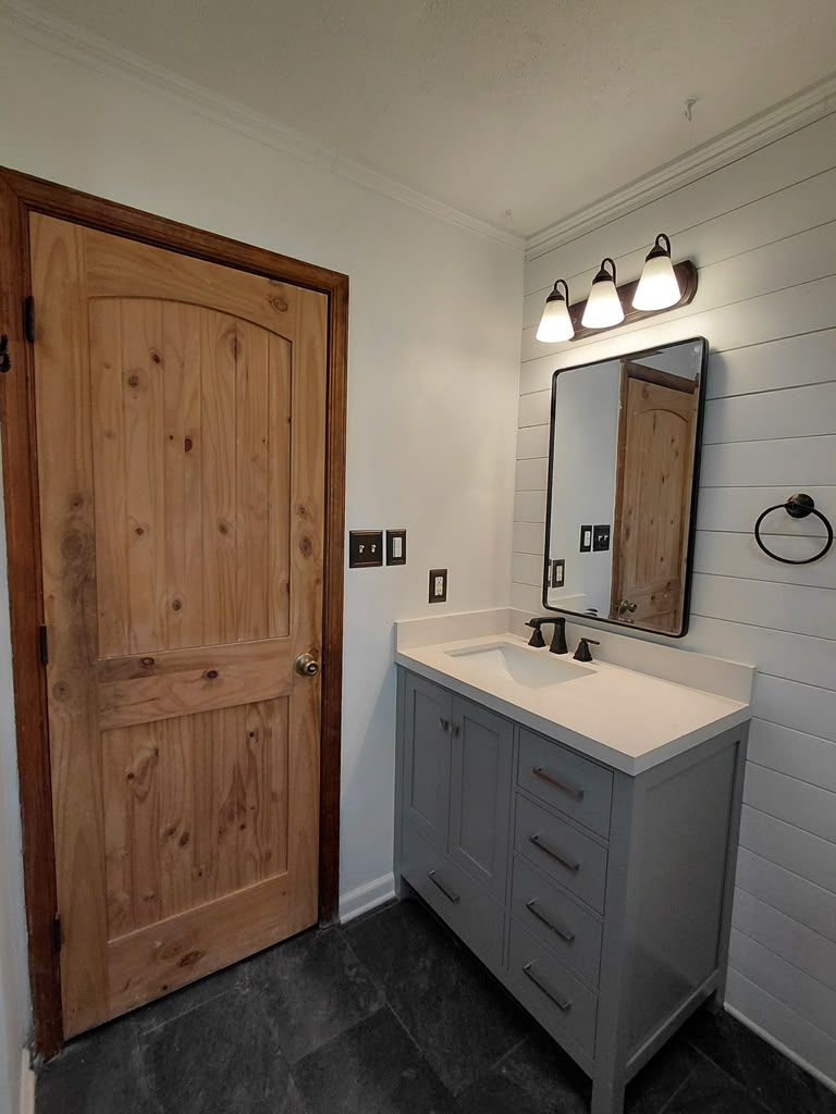 Bathroom vanity with shiplap wall Richmond VA