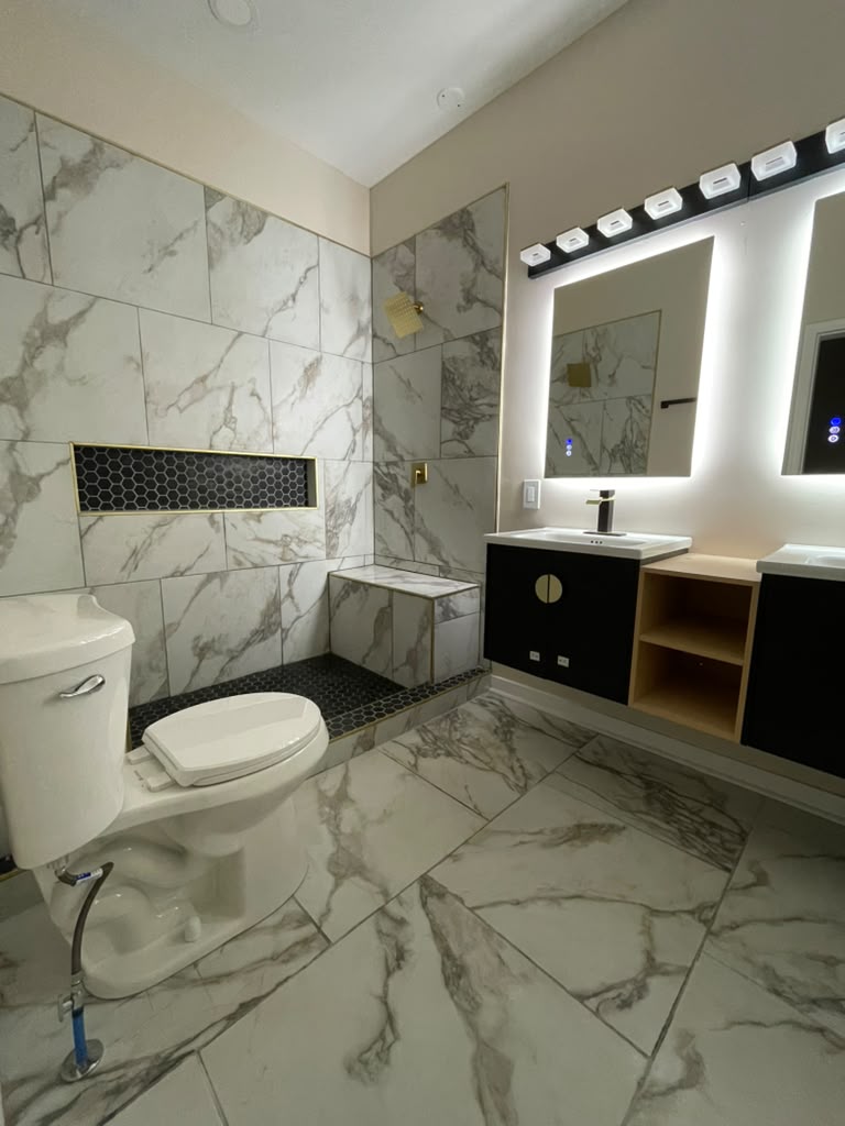 Marble tile bathroom remodel Richmond VA